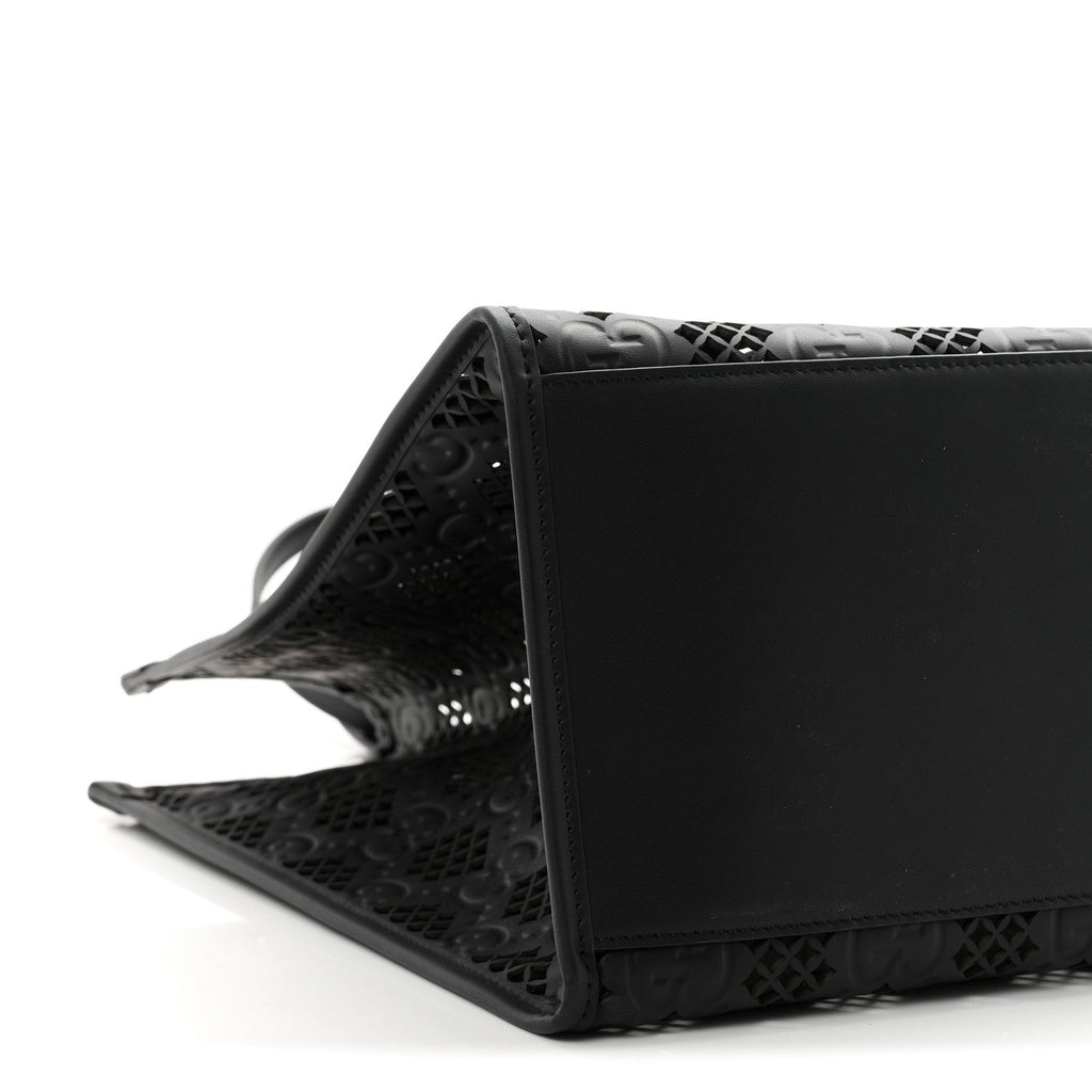 Calfskin GG Monogram Diamond Cut Medium Ophidia Tote Bag Black wholesalehk.shop