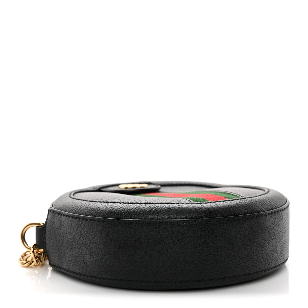 Grained Calfskin Web Mini Ophidia Round Shoulder Bag Black wholesalehk.shop