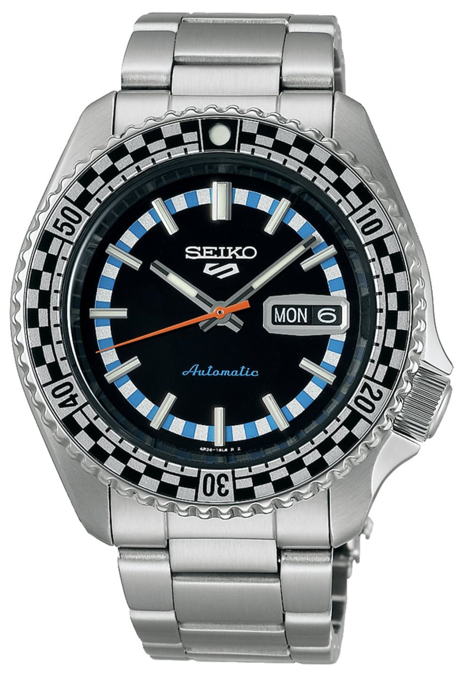 Seiko 5 Sports Checker Flag Special Edition Black Dial Silver Steel Strap Watch For Men - SRPK67K1 wholesalehk.shop
