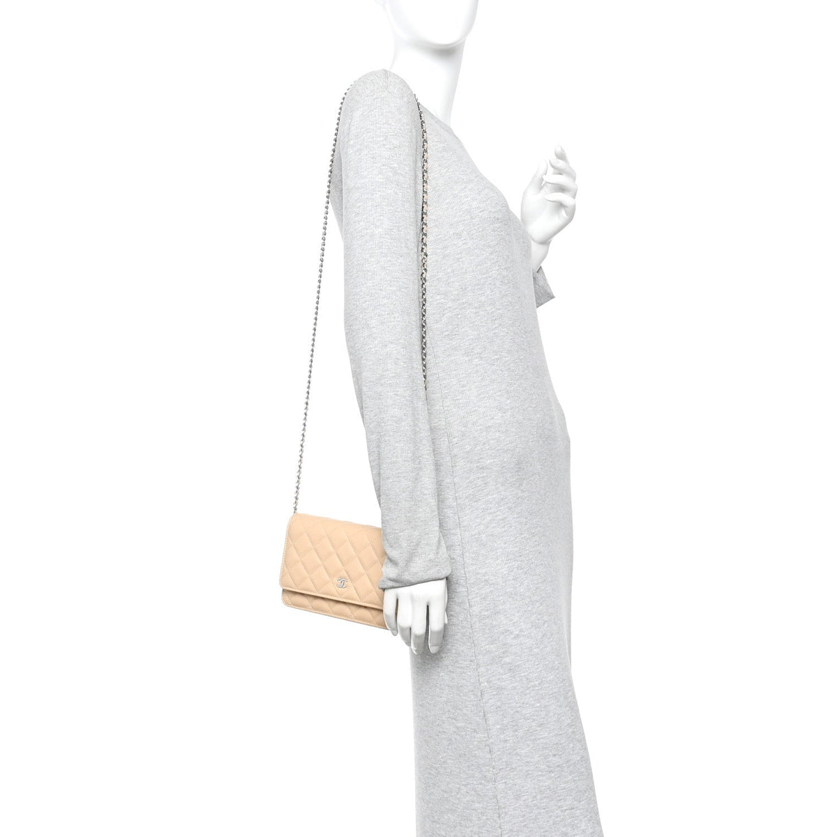 Caviar Quilted Wallet on Chain WOC Beige wholesalehk.shop