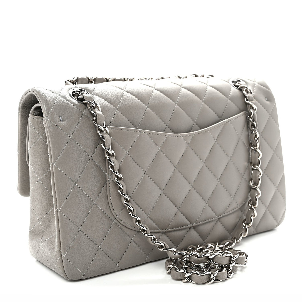 Lambskin Quilted Medium Double Flap Grey wholesalehk.shop