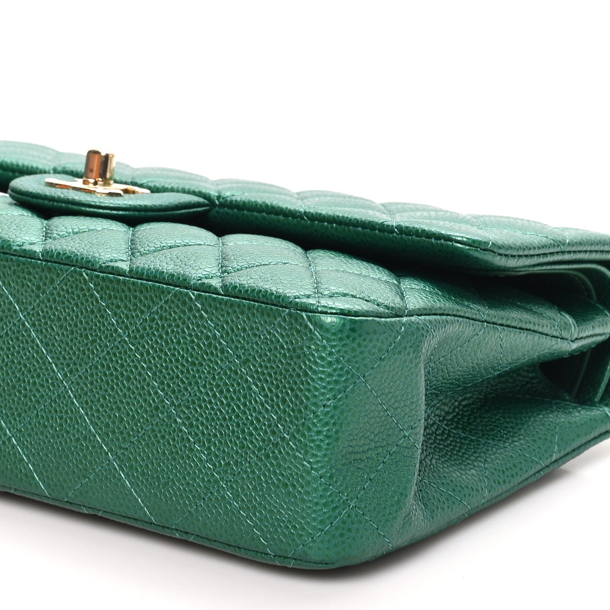 Metallic Caviar Quilted Medium Double Flap Green wholesalehk.shop