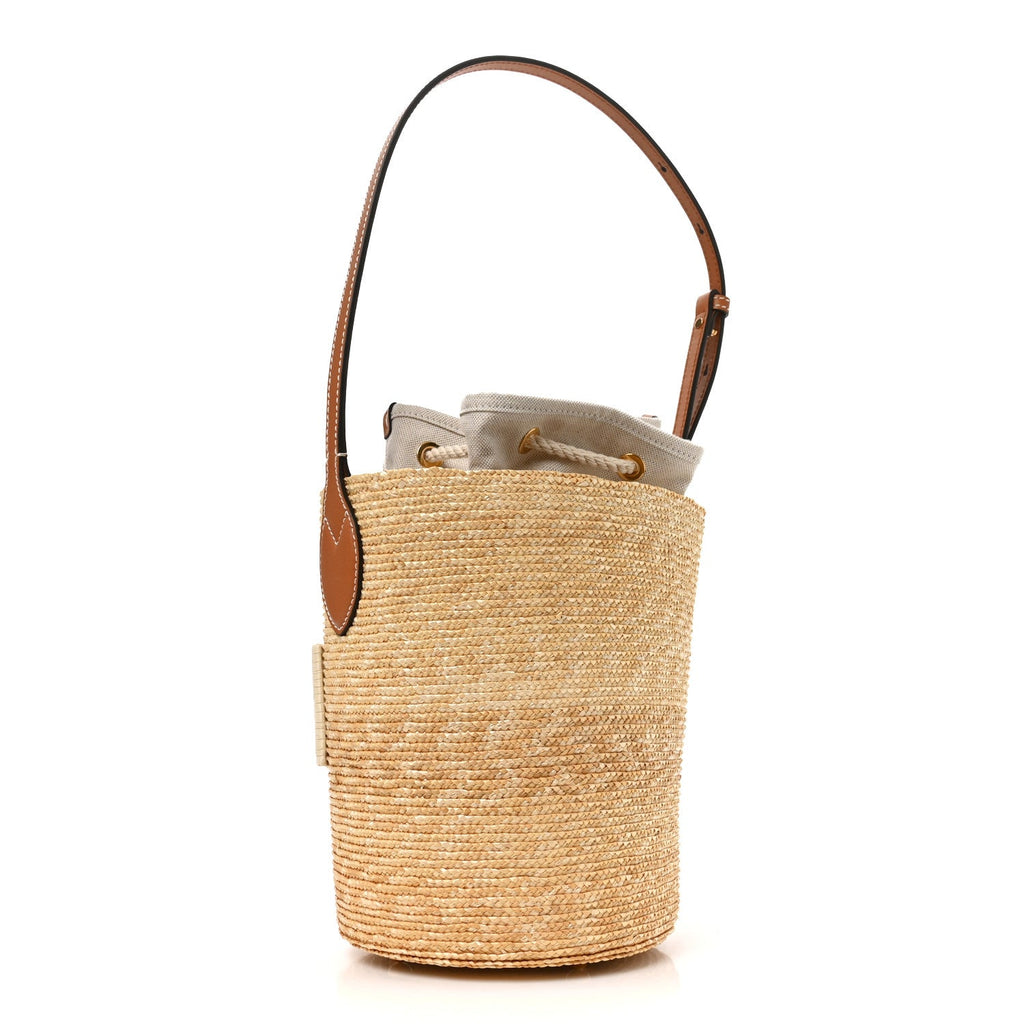 Straw Calfskin Small Logo Bucket Bag Natural Tan wholesalehk.shop