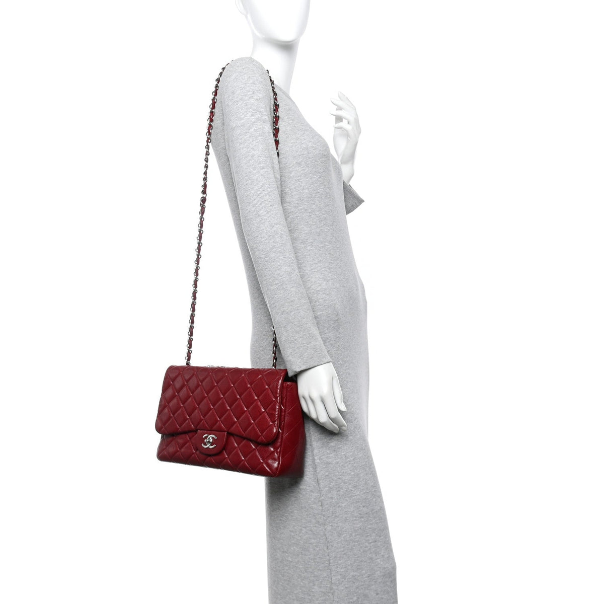Caviar Quilted Jumbo Double Flap Dark Red wholesalehk.shop