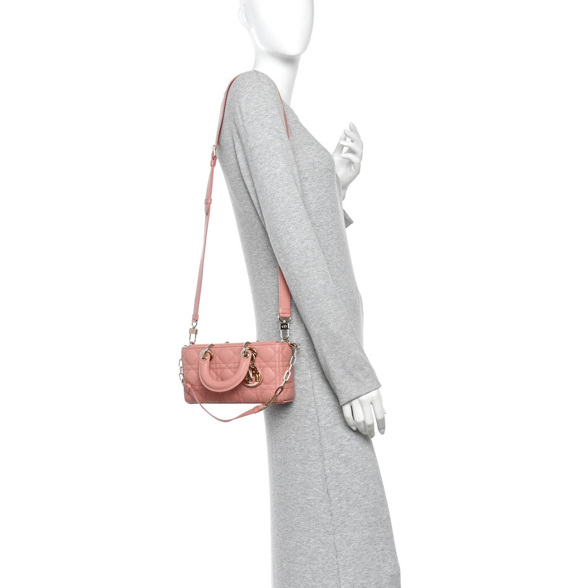 Lambskin Cannage Small Lady D-Joy Light Pink wholesalehk.shop