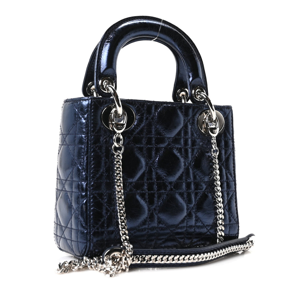 Metallic Crinkled Lambskin Cannage Mini Lady Dior Blue wholesalehk.shop