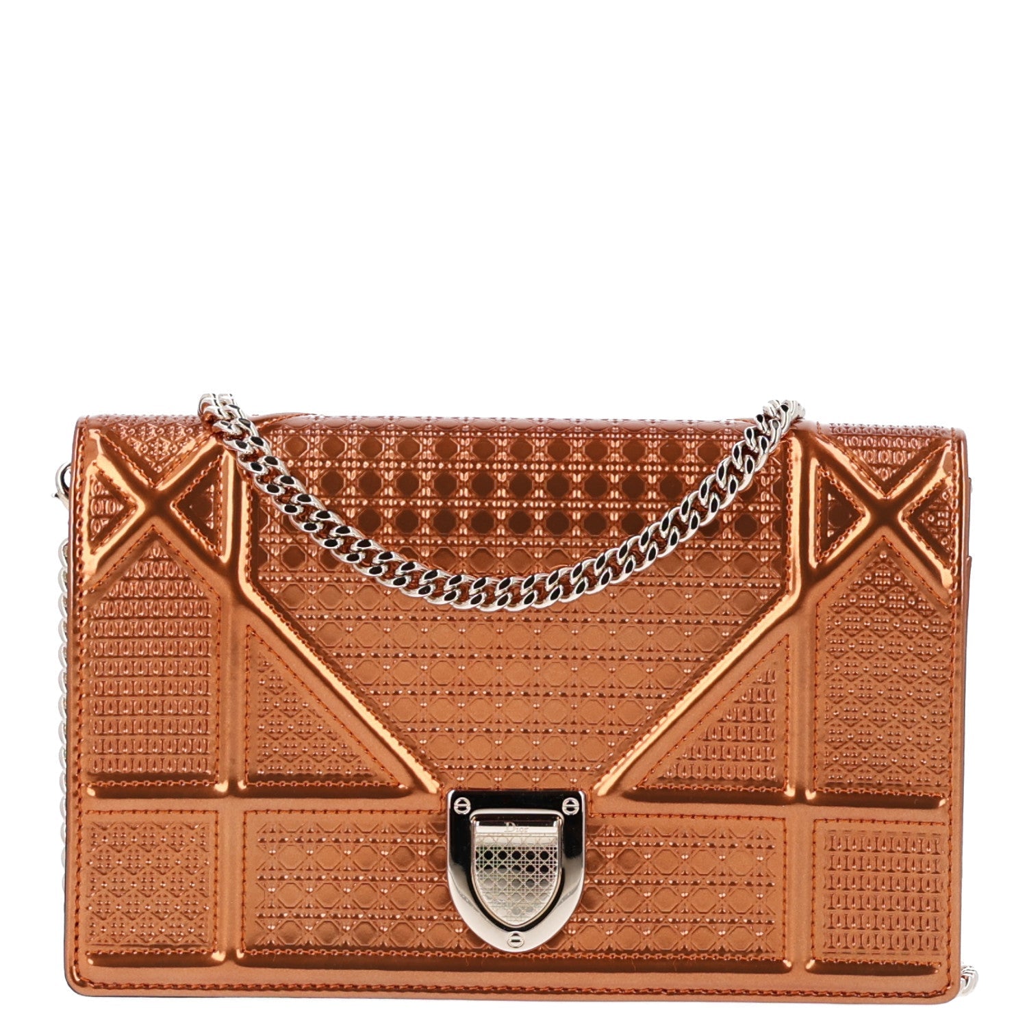 Metallic Patent Micro-Cannage Diorama Wallet on Chain Pouch Orange ¡§ Direct shipment via from wholesalehk.shop