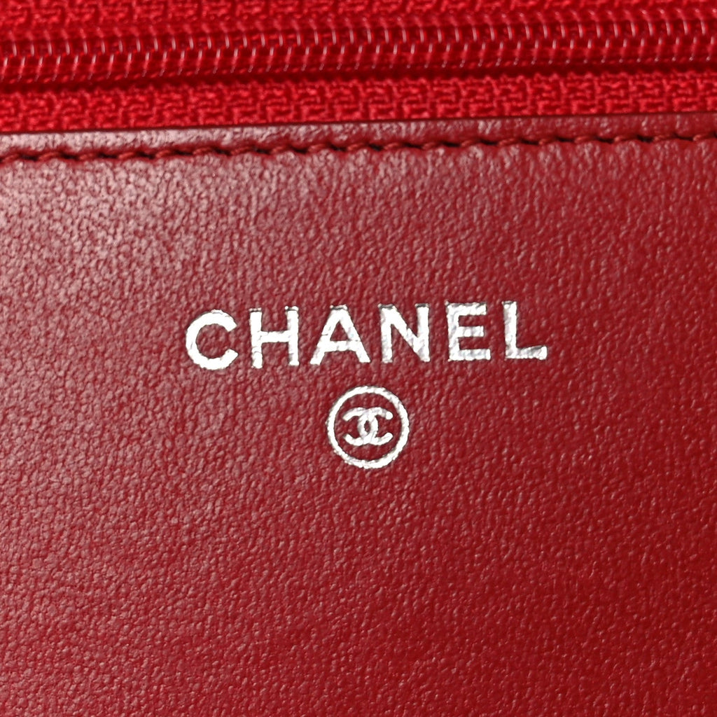 Lambskin Quilted Wallet On Chain WOC Red wholesalehk.shop