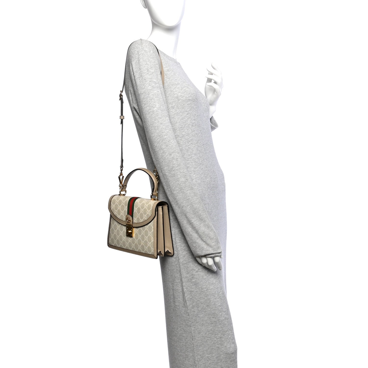 GG Supreme Monogram Textured Dollar Calfskin Web Small Ophidia Padlock Top Handle Bag Beige Mystic White Oatmeal £¨ Direct shipment via from wholesalehk.shop
