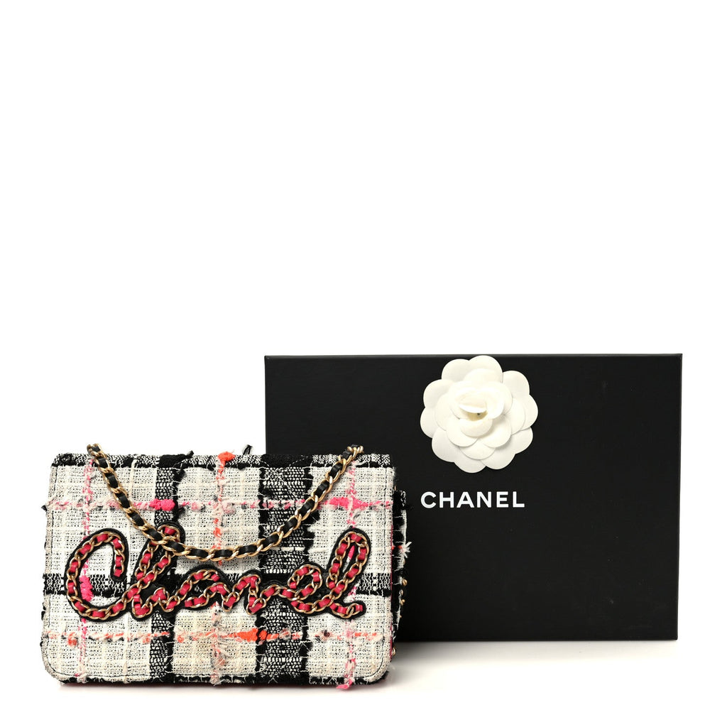 Tweed Calfskin Signe Wallet On Chain WOC Black Pink Orange wholesalehk.shop