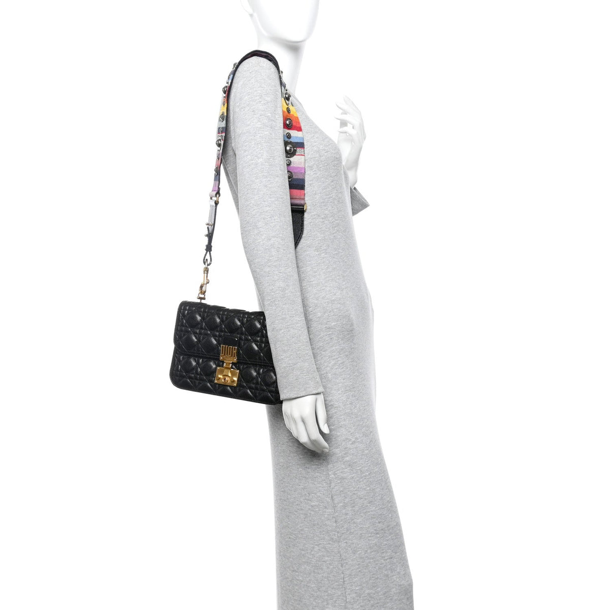 Lambskin Cannage Large Dioraddict Flap J’Adior Strap Black wholesalehk.shop