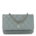Caviar Quilted Wallet on Chain WOC Light Blue wholesalehk.shop
