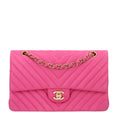 Lambskin Chevron Quilted Medium Double Flap Dark Pink wholesalehk.shop