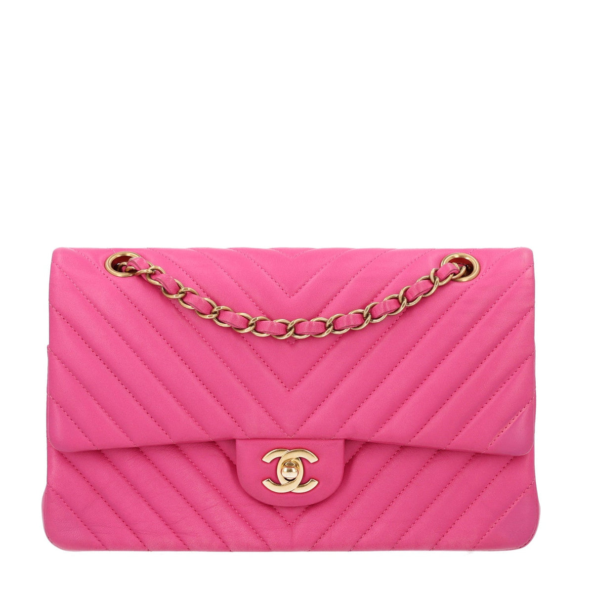 Lambskin Chevron Quilted Medium Double Flap Dark Pink wholesalehk.shop