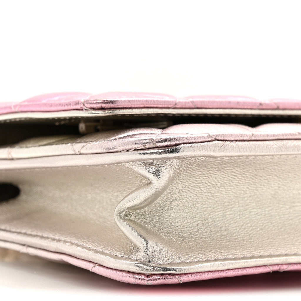 Gradient Metallic Lambskin Quilted Like A Wallet Wallet On Chain WOC Gold Pink wholesalehk.shop