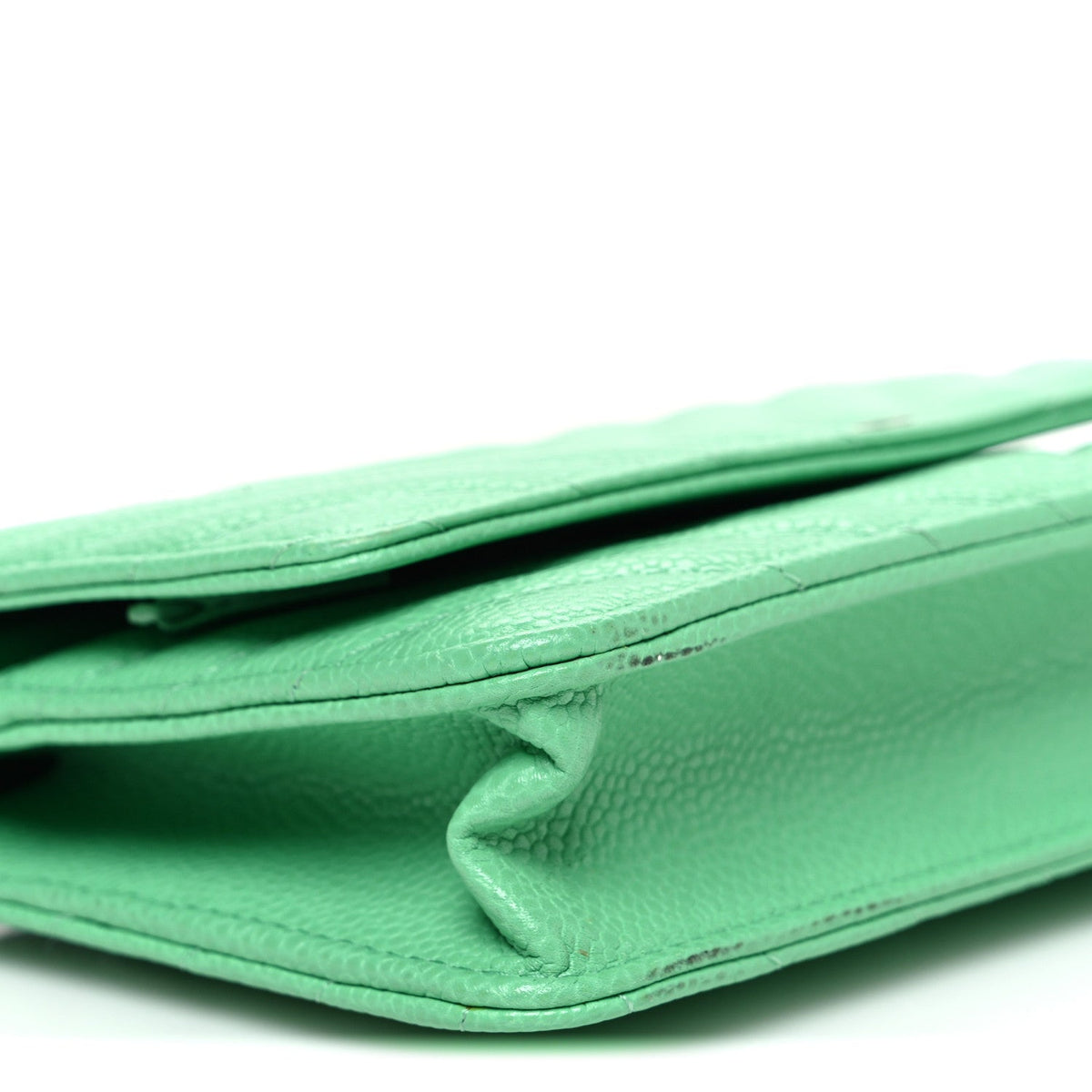 Caviar Chevron Quilted Wallet On Chain WOC Green wholesalehk.shop