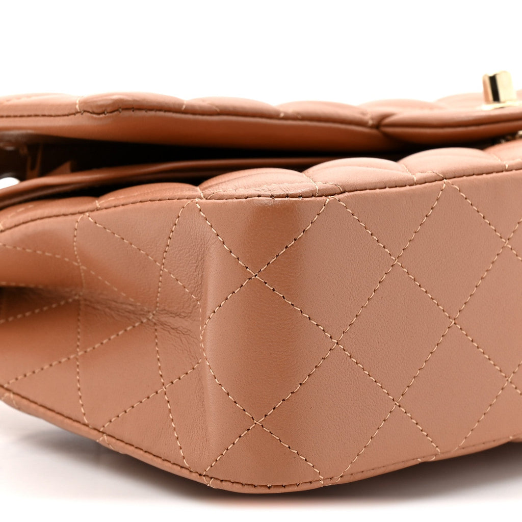 Lambskin Quilted Medium Double Flap Brown wholesalehk.shop