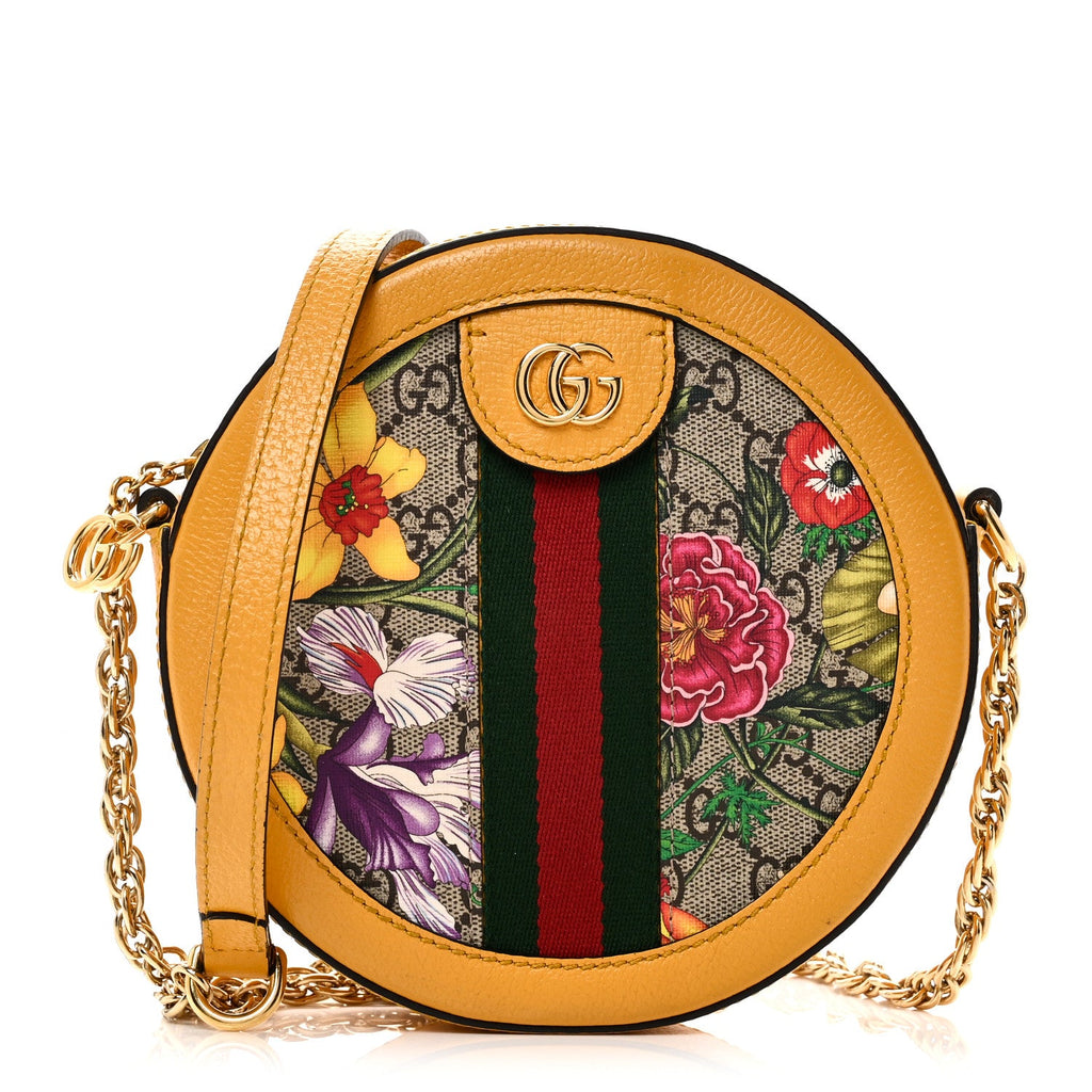 GG Supreme Monogram Flora Web Mini Ophidia Round Shoulder Bag Beige Multicolor Crop wholesalehk.shop