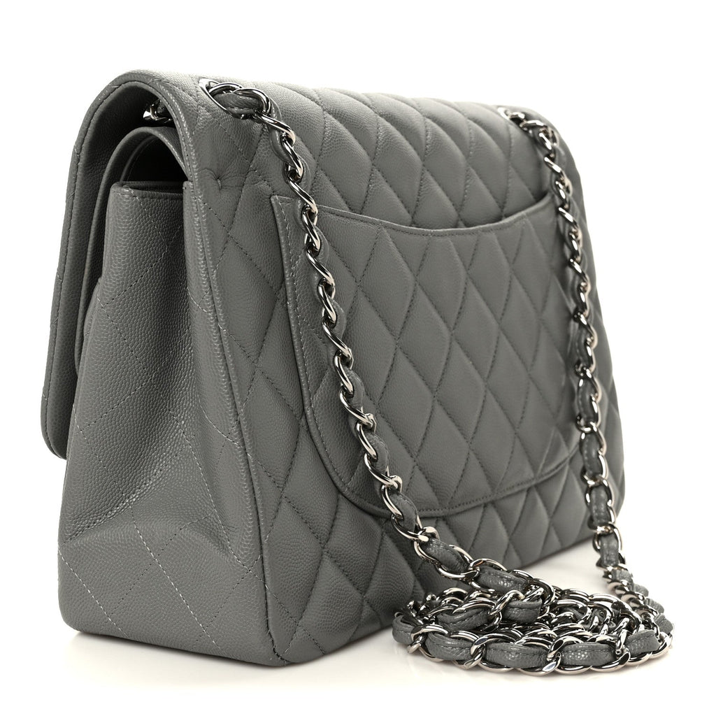 Caviar Quilted Jumbo Double Flap Grey wholesalehk.shop