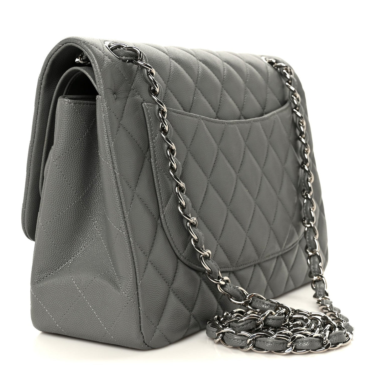 Caviar Quilted Jumbo Double Flap Grey wholesalehk.shop