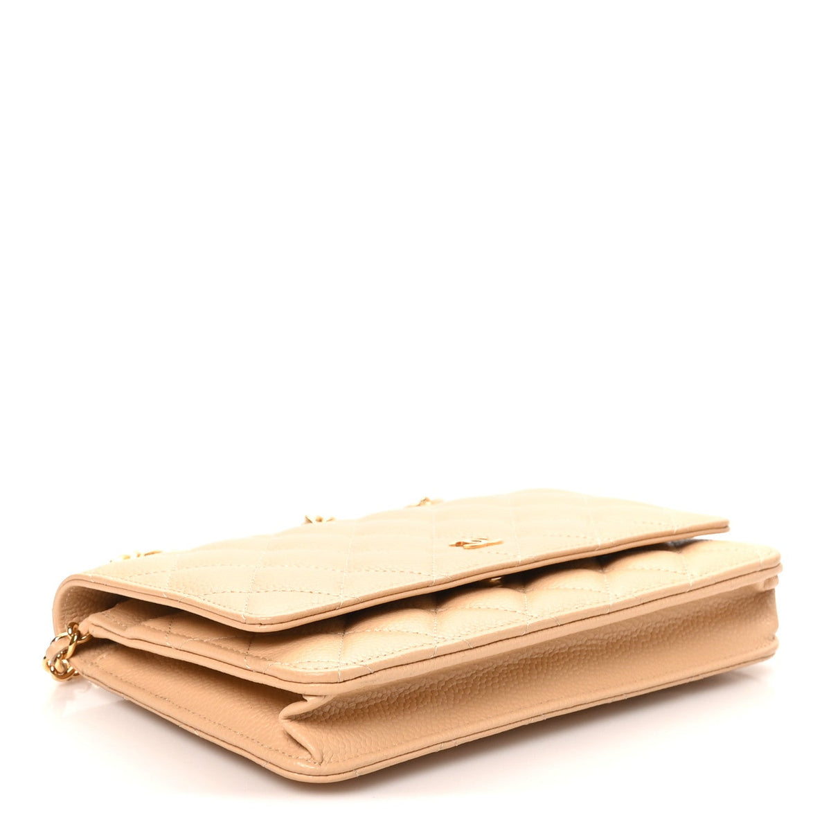 Caviar Quilted Wallet on Chain WOC Beige wholesalehk.shop