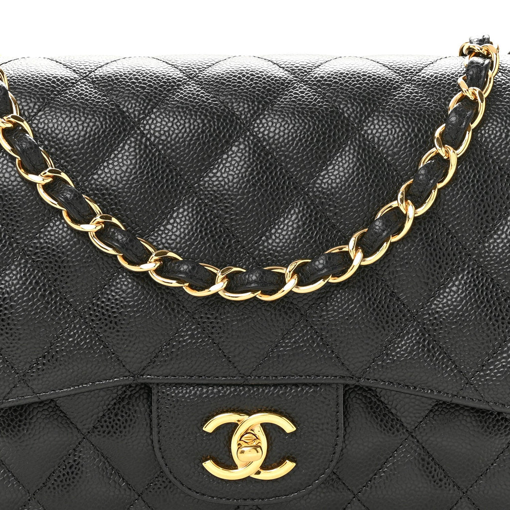 Caviar Quilted Jumbo Double Flap Black wholesalehk.shop
