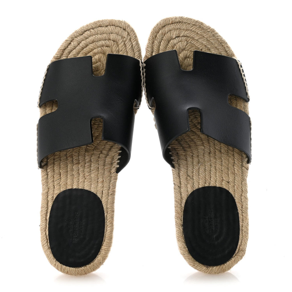 Calfskin Mens Antigua Espadrille Sandals 39 Black wholesalehk.shop
