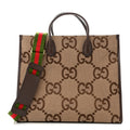 Monogram Jumbo GG Textured Dollar Calfskin Web Tote Bag Camel Ebony New Acero wholesalehk.shop