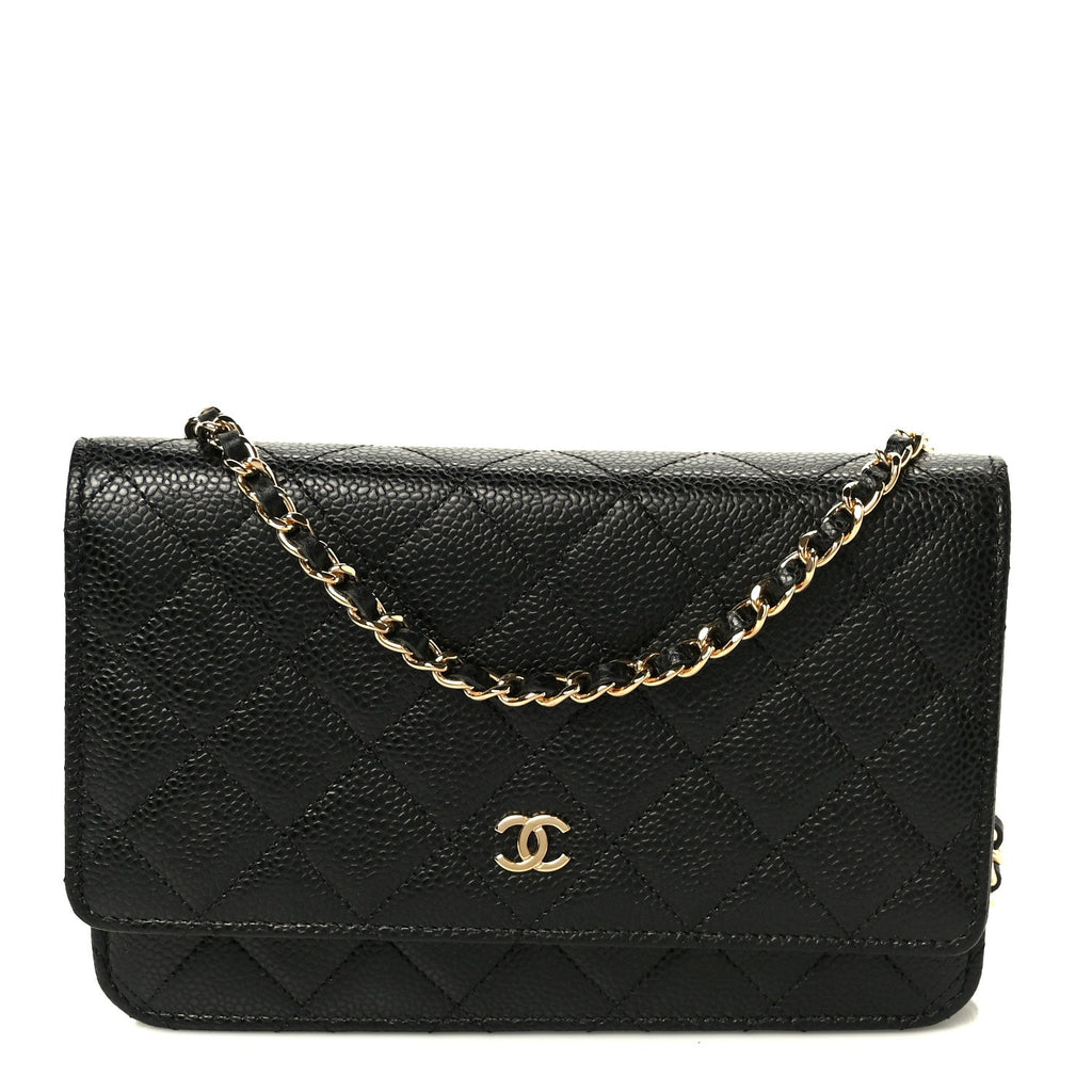 Caviar Quilted Wallet on Chain WOC Black wholesalehk.shop