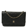 Caviar Quilted Wallet on Chain WOC Black wholesalehk.shop