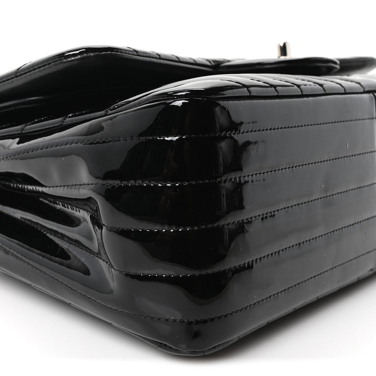 Patent Chevron Quilted Jumbo Double Flap Black wholesalehk.shop
