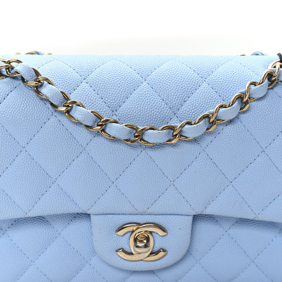 Caviar Quilted Small Double Flap Light Blue wholesalehk.shop