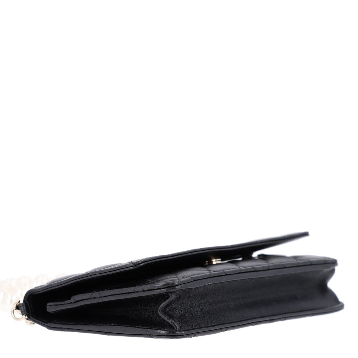 Lambskin Quilted Pearl Wallet On Chain WOC Black wholesalehk.shop