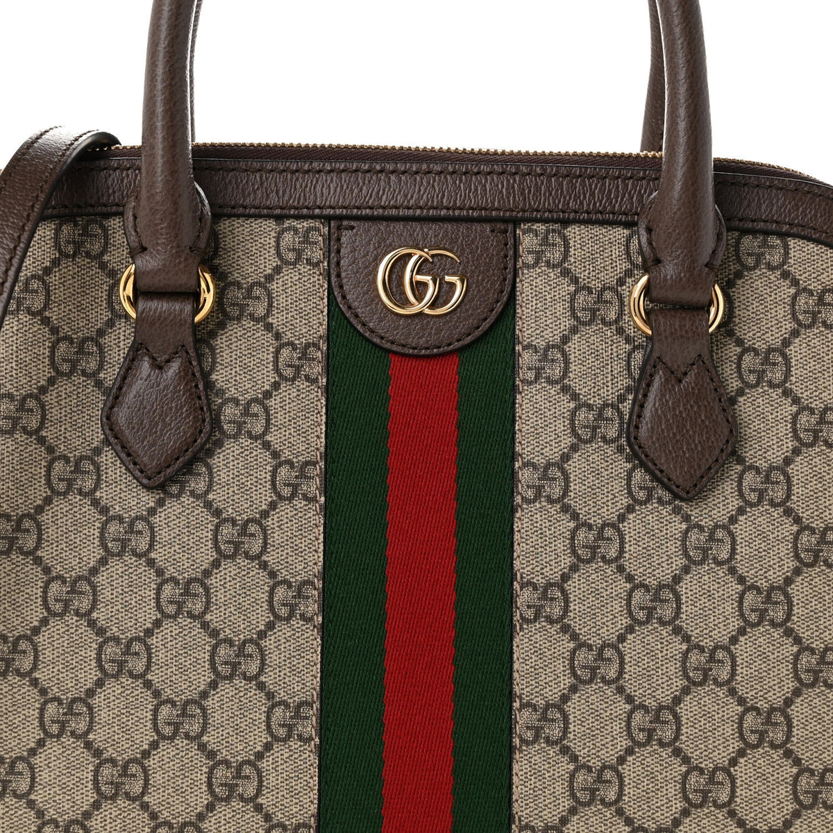 GG Supreme Monogram Web Medium Top Handle Ophidia Dome Shoulder Bag Brown wholesalehk.shop