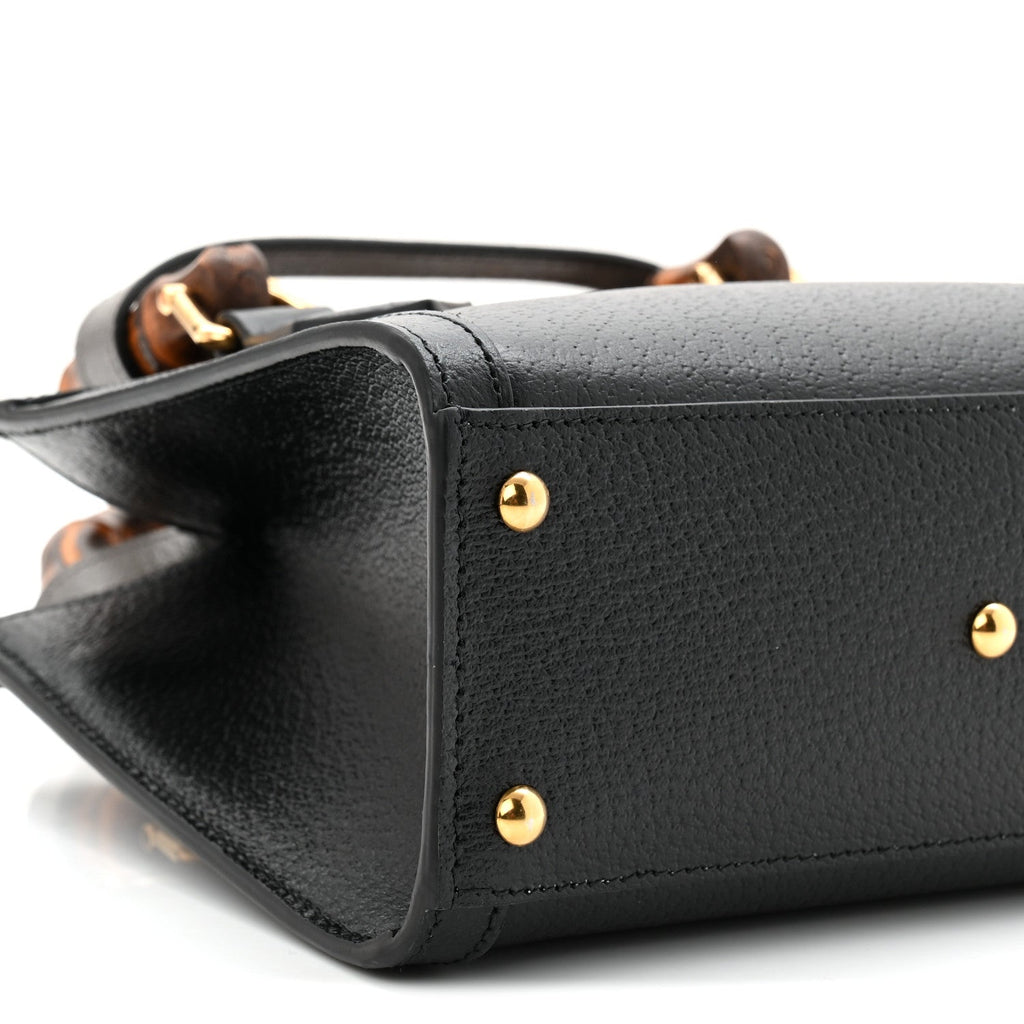 Textured Dollar Calfskin Web Mini Diana Tote Bag Black wholesalehk.shop