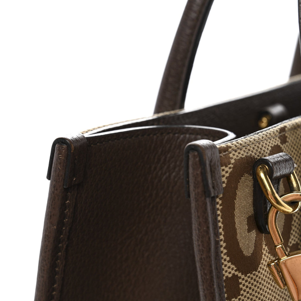 Monogram Jumbo GG Textured Dollar Calfskin Web Small Tote Bag Camel Ebony New Acero wholesalehk.shop