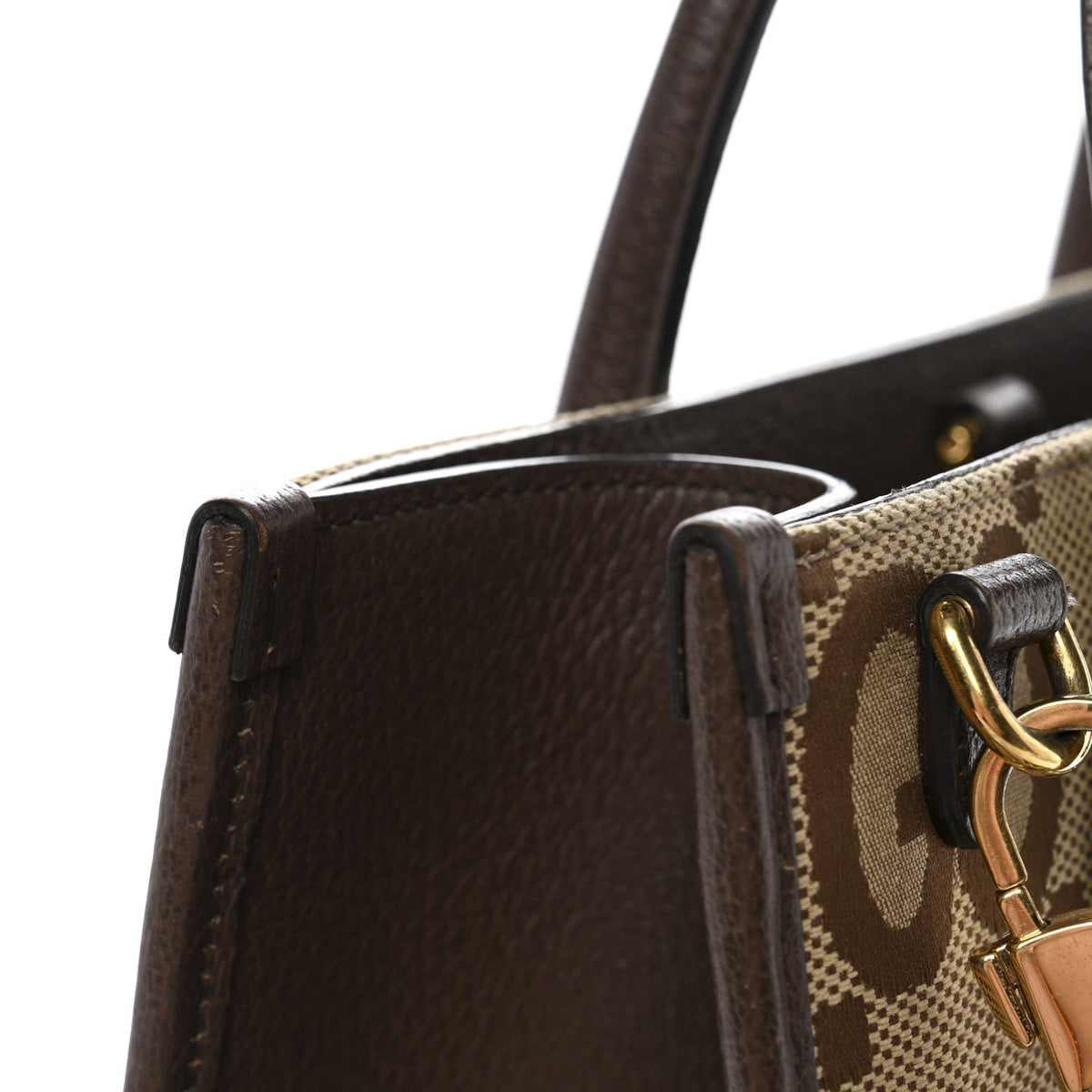Monogram Jumbo GG Textured Dollar Calfskin Web Small Tote Bag Camel Ebony New Acero wholesalehk.shop