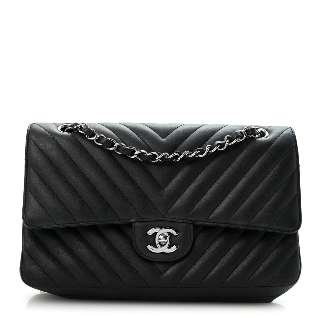 Lambskin Chevron Quilted Medium Double Flap Black wholesalehk.shop