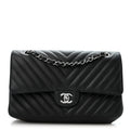 Lambskin Chevron Quilted Medium Double Flap Black wholesalehk.shop