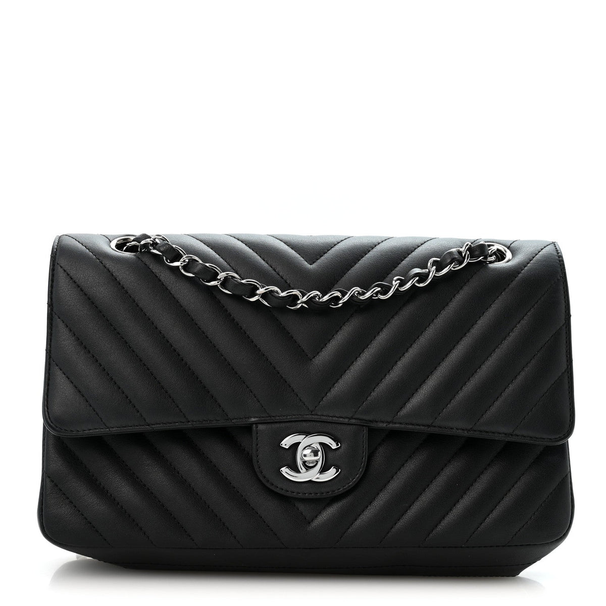 Lambskin Chevron Quilted Medium Double Flap Black wholesalehk.shop