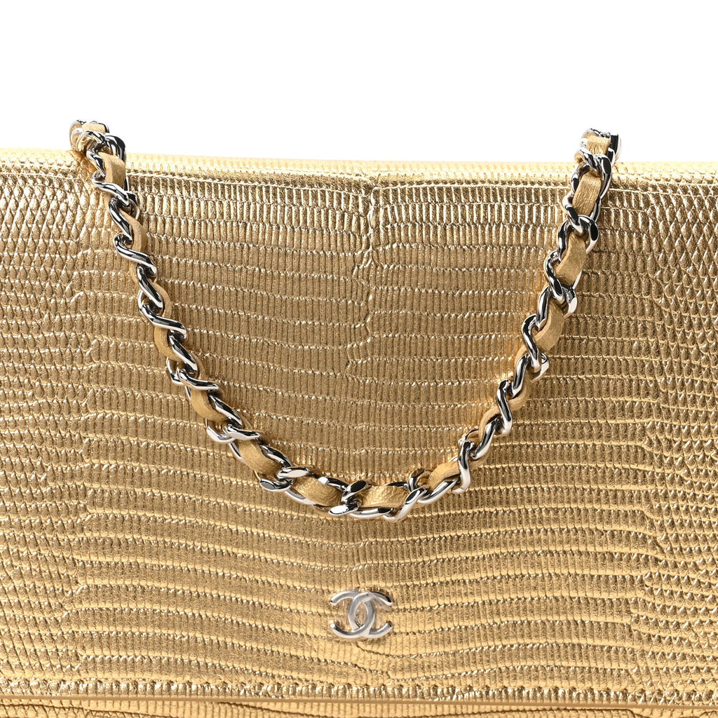 Calfskin Lizard Embossed Wallet On Chain WOC Gold wholesalehk.shop