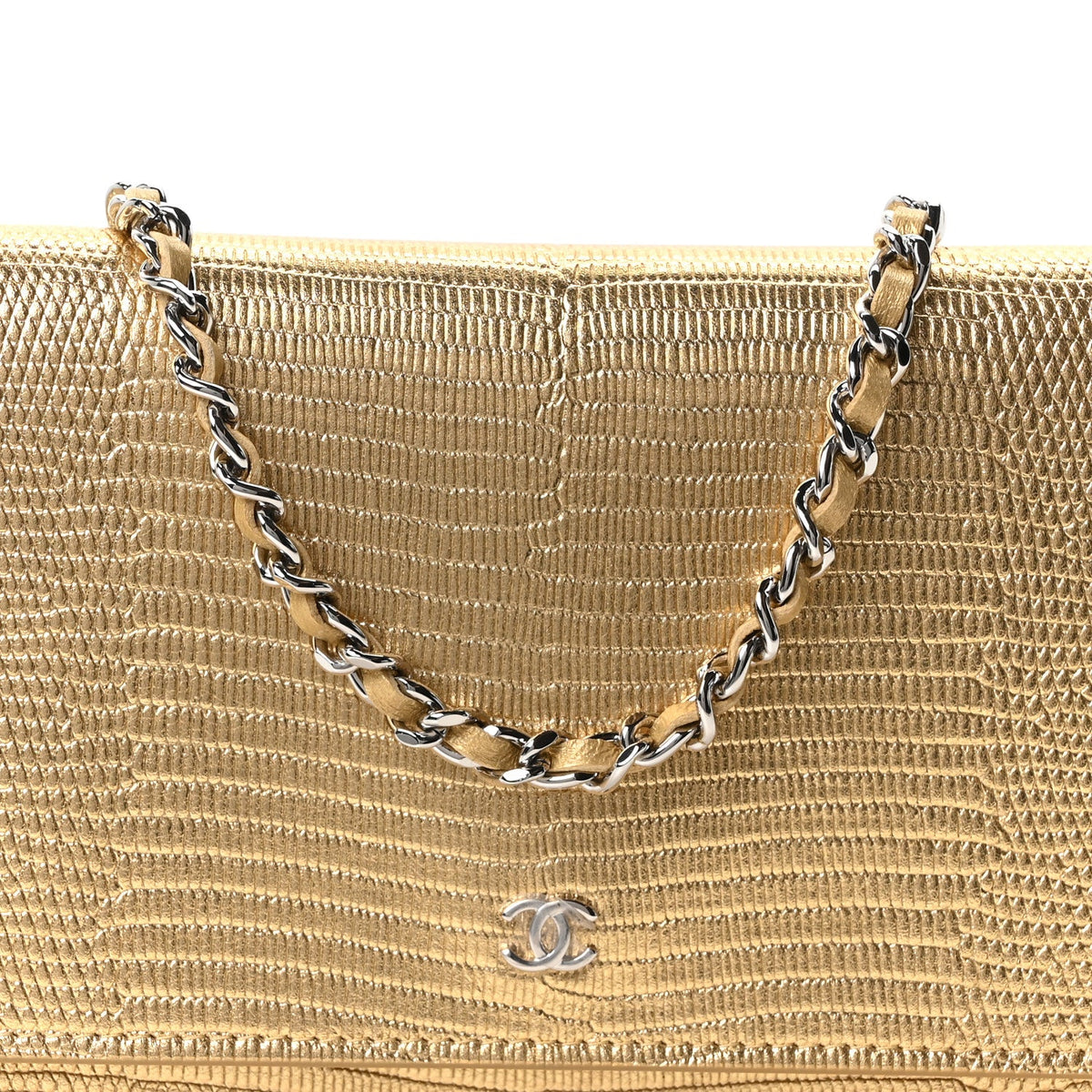 Calfskin Lizard Embossed Wallet On Chain WOC Gold wholesalehk.shop