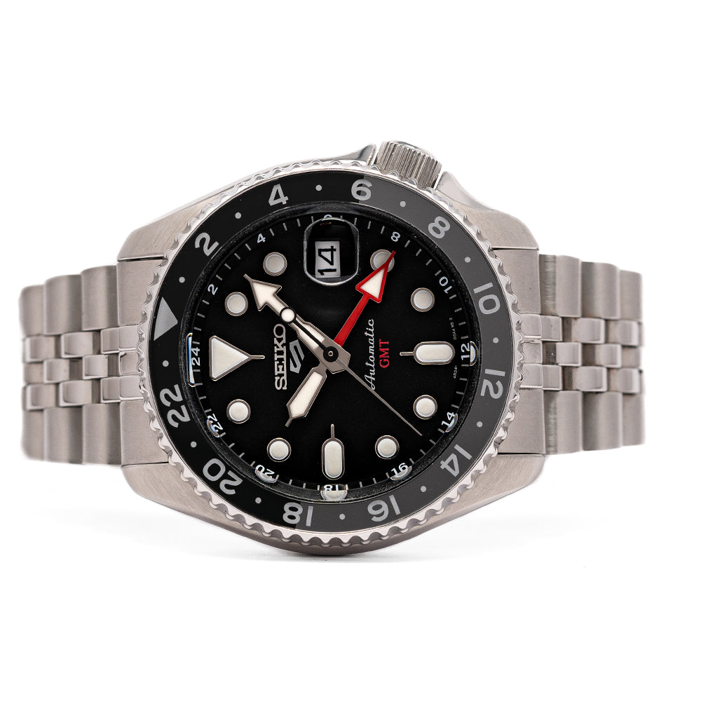 Seiko 5 Sports Automatic GMT Black Dial Silver Steel Strap Watch For Men - SSK001K1 wholesalehk.shop