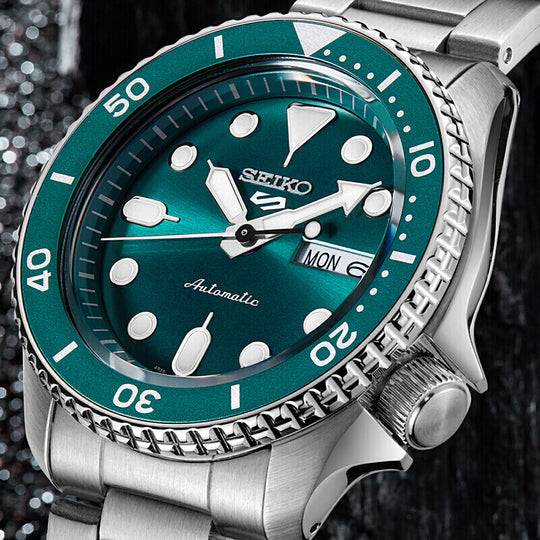 Seiko 5 Sports Automatic Green Dial Silver Steel Strap Watch For Men - SRPD61K1 wholesalehk.shop