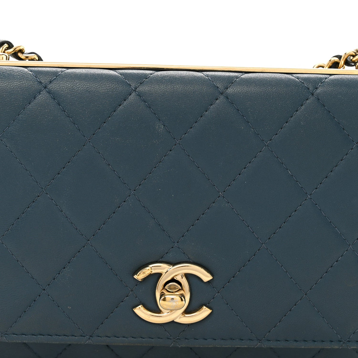 Lambskin Quilted Trendy CC Wallet On Chain WOC Blue wholesalehk.shop