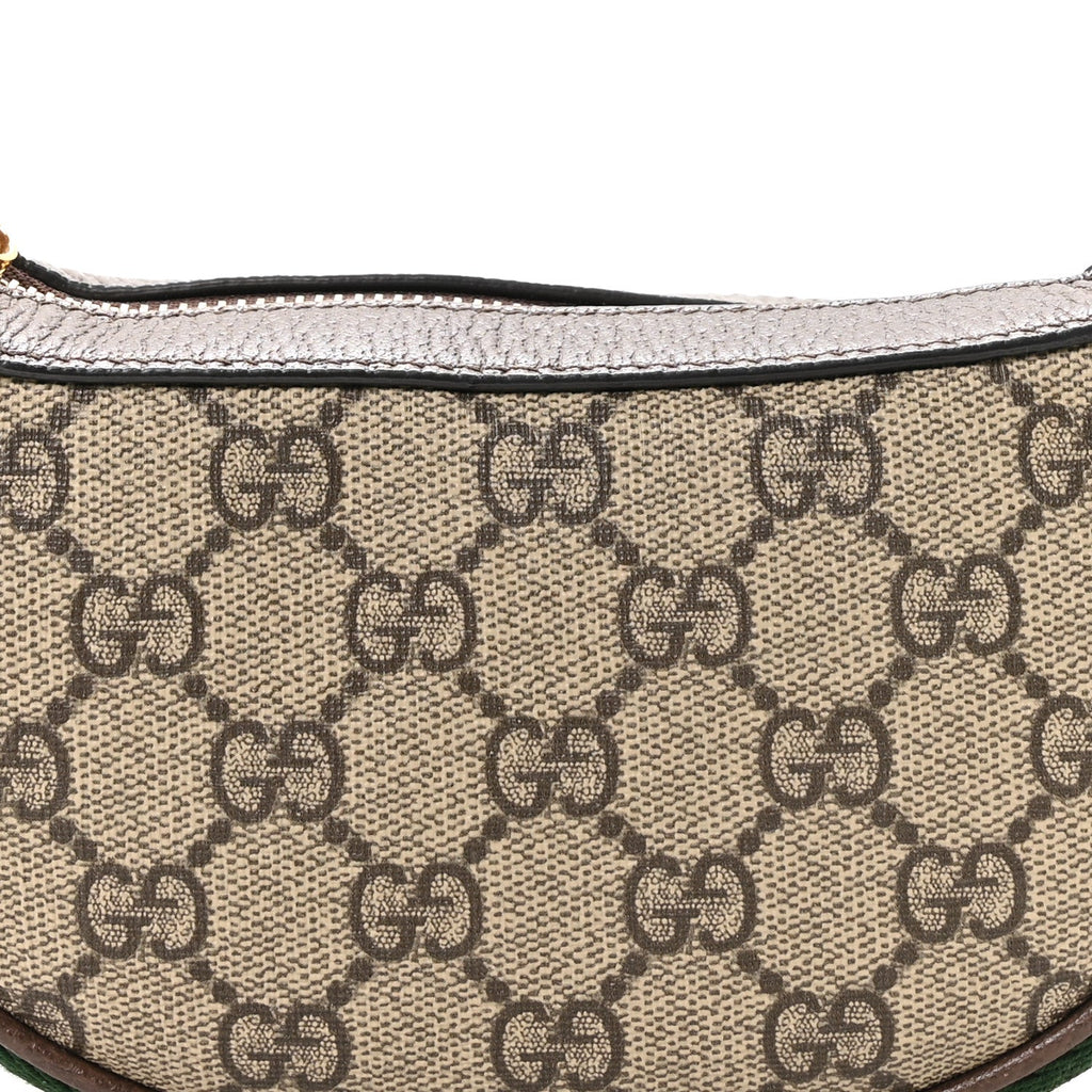 GG Supreme Monogram Textured Calfskin Web Mini Ophidia Half Moon Hobo Beige Ebony New Acero wholesalehk.shop