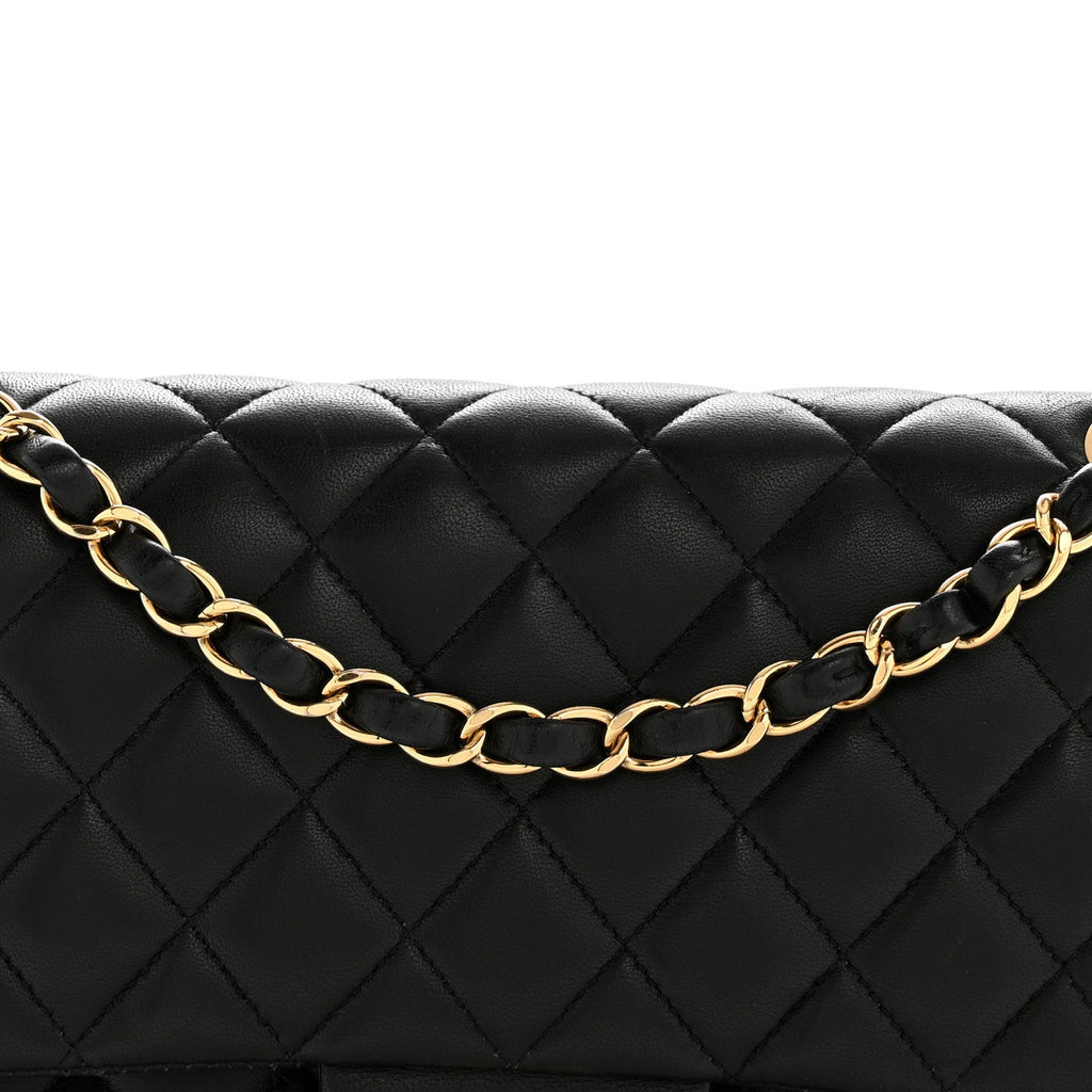 Lambskin Quilted Medium Double Flap Black wholesalehk.shop