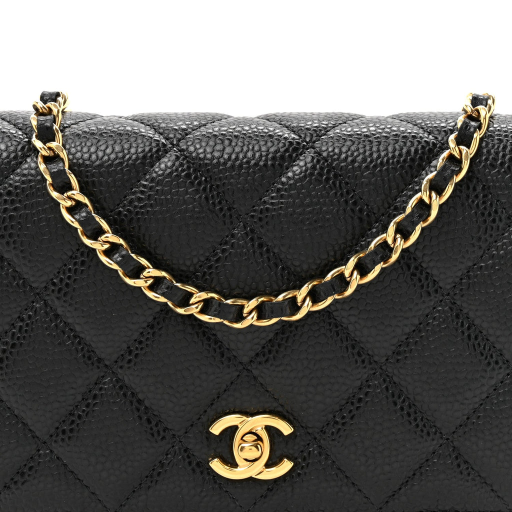 Caviar Quilted CC Turnlock Wallet On Chain WOC Black wholesalehk.shop