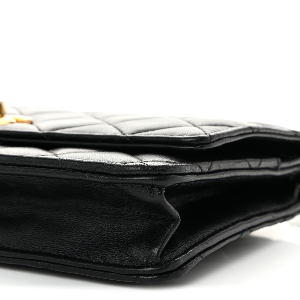 Lambskin Quilted CC Pearl Crush Wallet on Chain WOC Black wholesalehk.shop