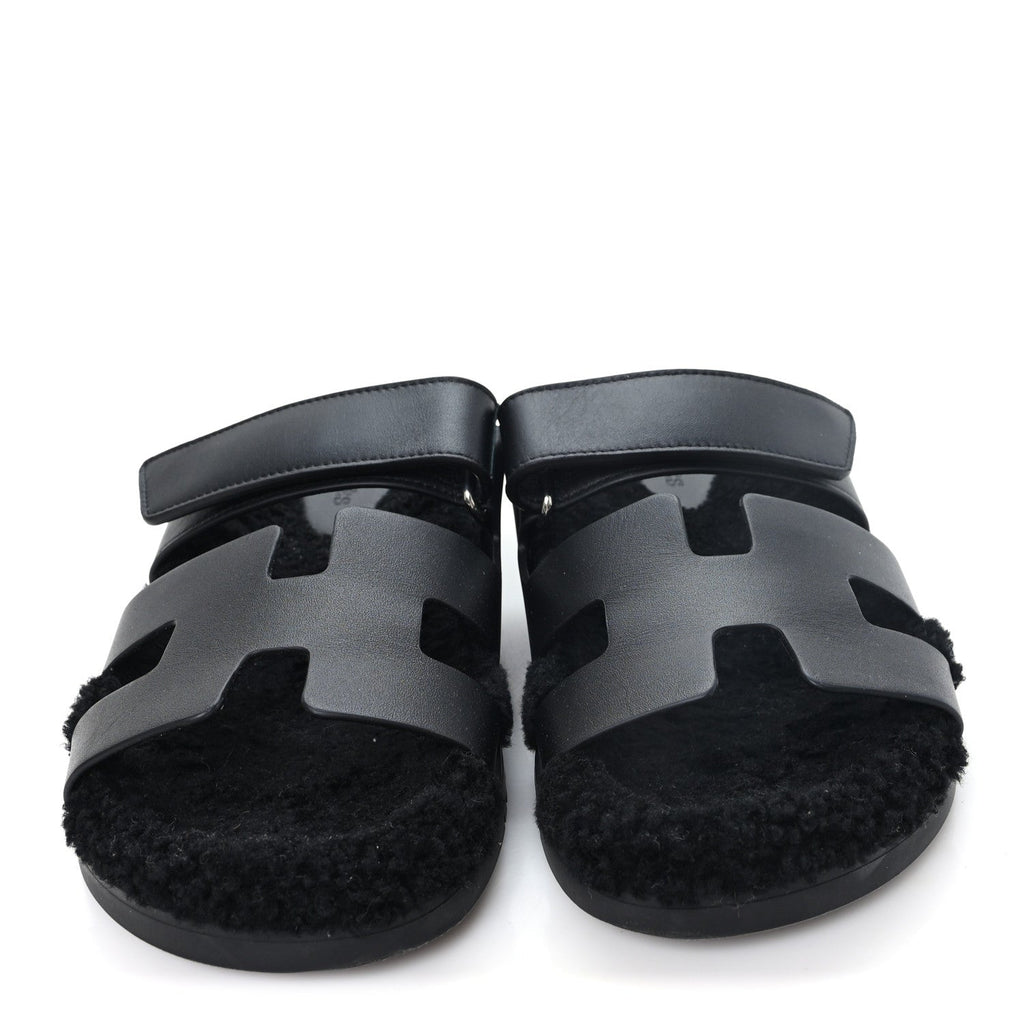 Calfskin Woolskin Womens Chypre Sandals 38 Black wholesalehk.shop